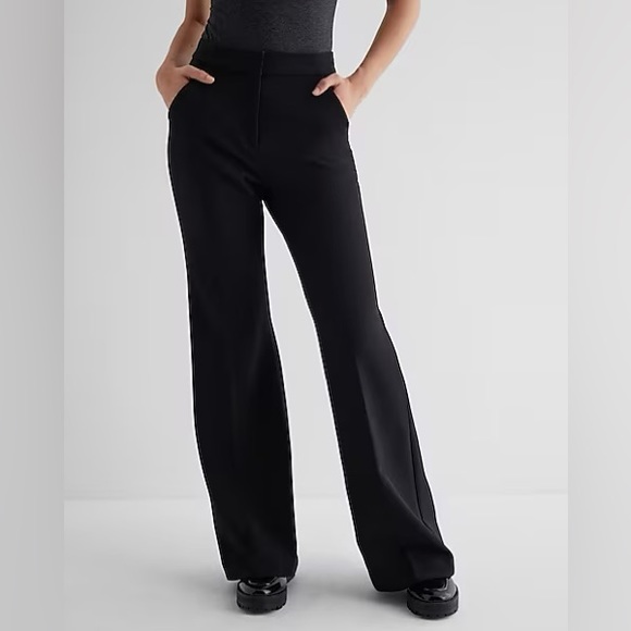 NEW Express Editor High Waisted Trouser Flare Pant Pitch black 58 - Picture 1 of 5